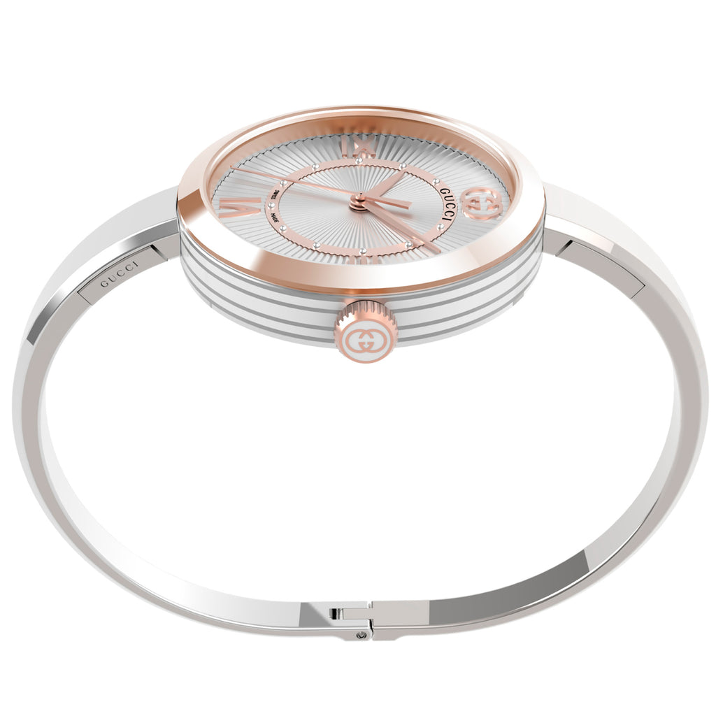 GUCCI Model 2000 Pink Gold Bezel Diamond Dial Bangle Bracelet - YA167524