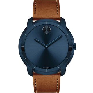 Movado - Bold 44 mm Ink Blue Dial Cognac Leather Band - 3600470