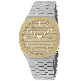 GUCCI 25H 38 mm 18k Gold Plated Bezel Steel Case Interlocking G Motif - YA163405