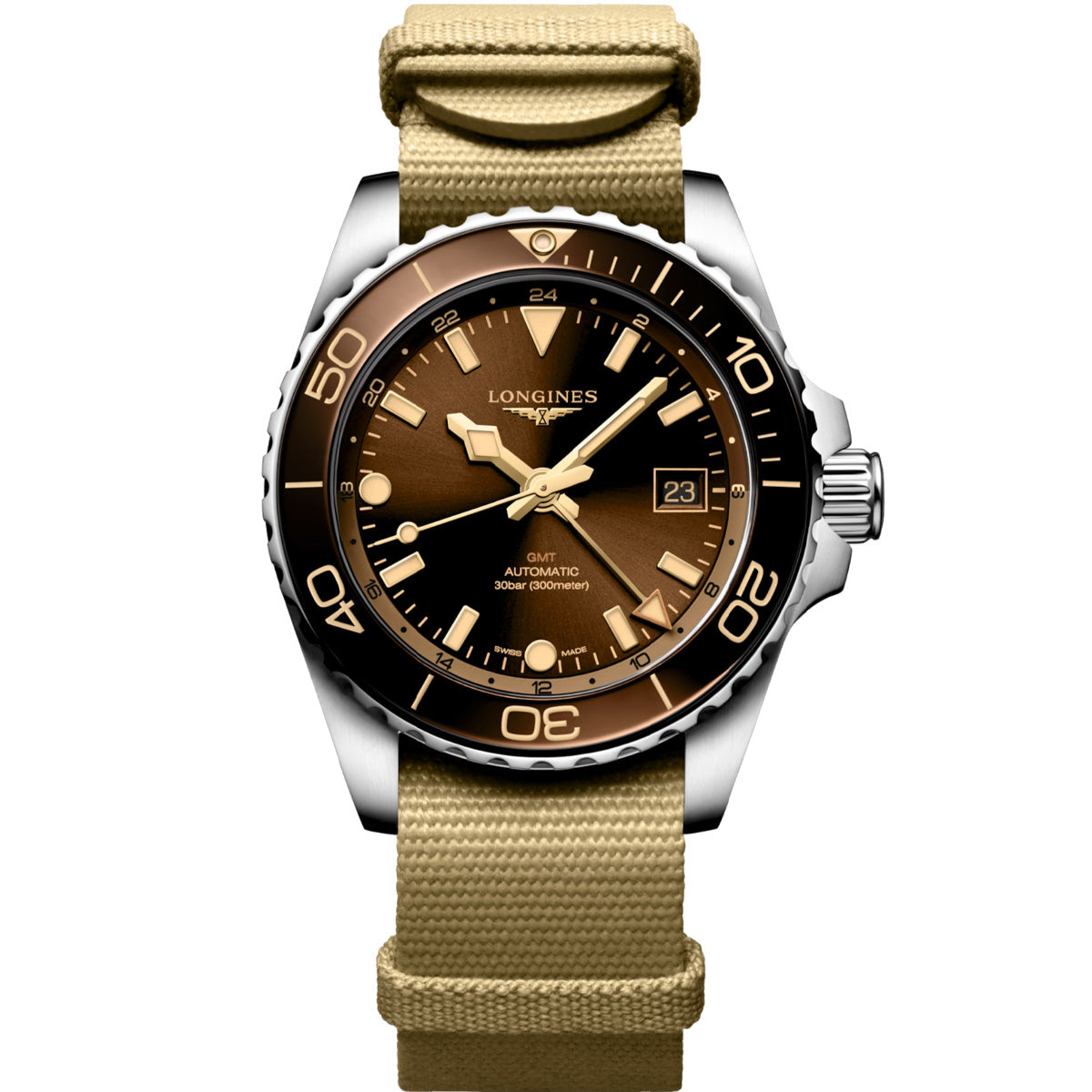 Longines - HydroConquest GMT 41 mm Brown Root-beer Dial Nato Band