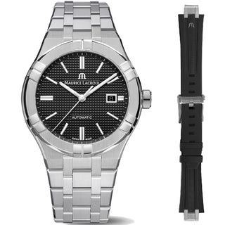 Maurice Lacroix - AIKON 42 mm Automatic Date Black Dial Steel & Rubber Straps - AI6008-SS002-330-1