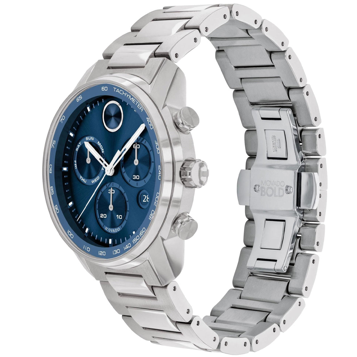 Movado - Bold Verso 44 mm Chronograph Blue Dial & Bezel Steel - 360074 ...