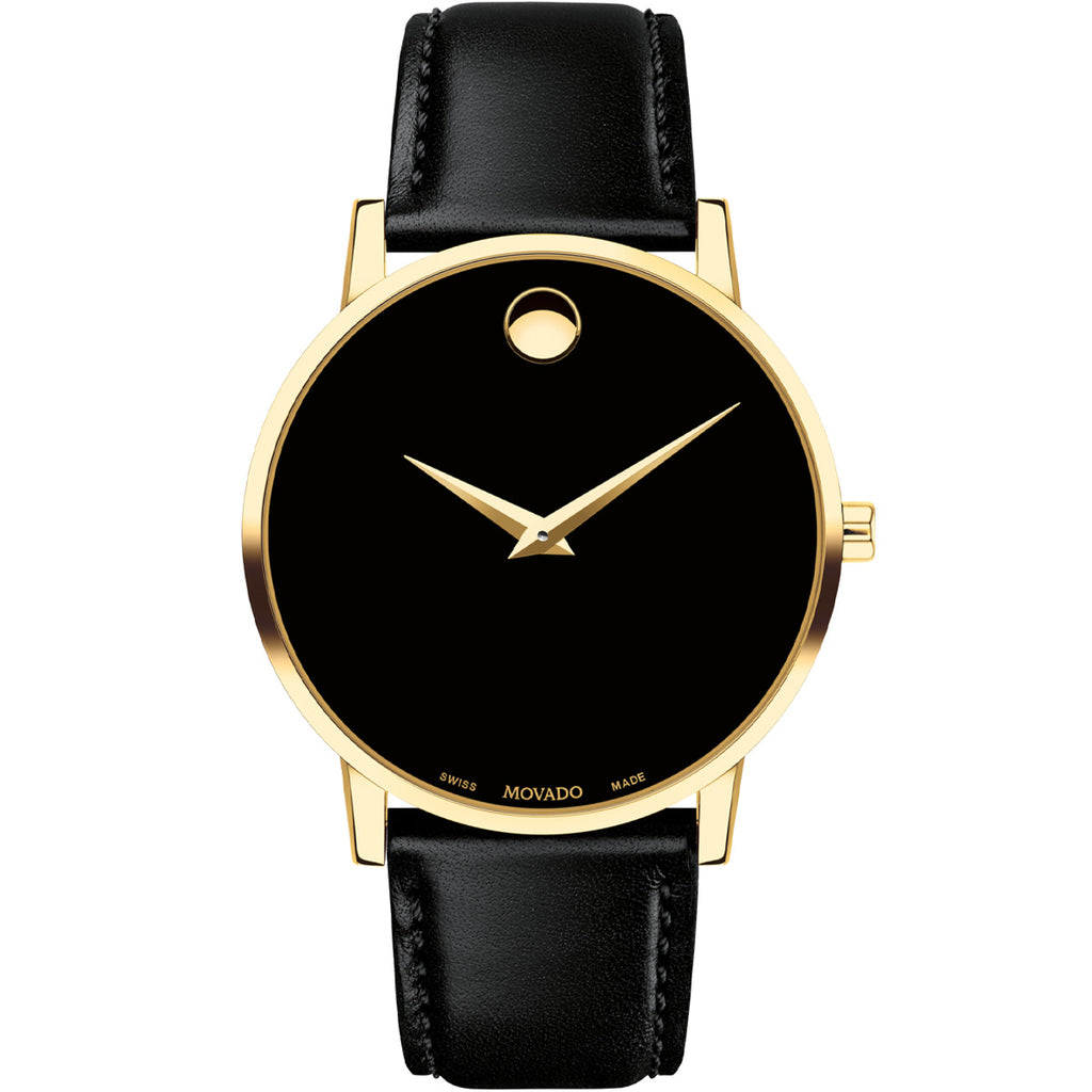 Movado - Museum Classic 40 mm Yellow Gold PVD Black Leather Band - 0607271