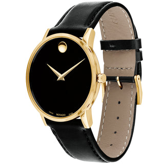 Movado - Museum Classic 40 mm Yellow Gold PVD Black Leather Band - 0607271
