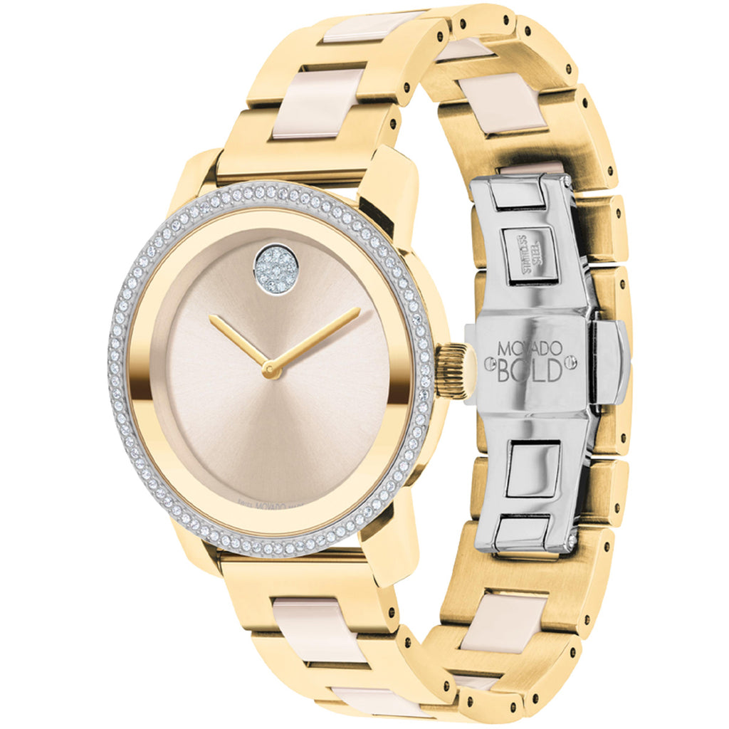 Movado - Bold Ceramic 36 mm Taupe & Gold Case Crystal Dial - 3600785