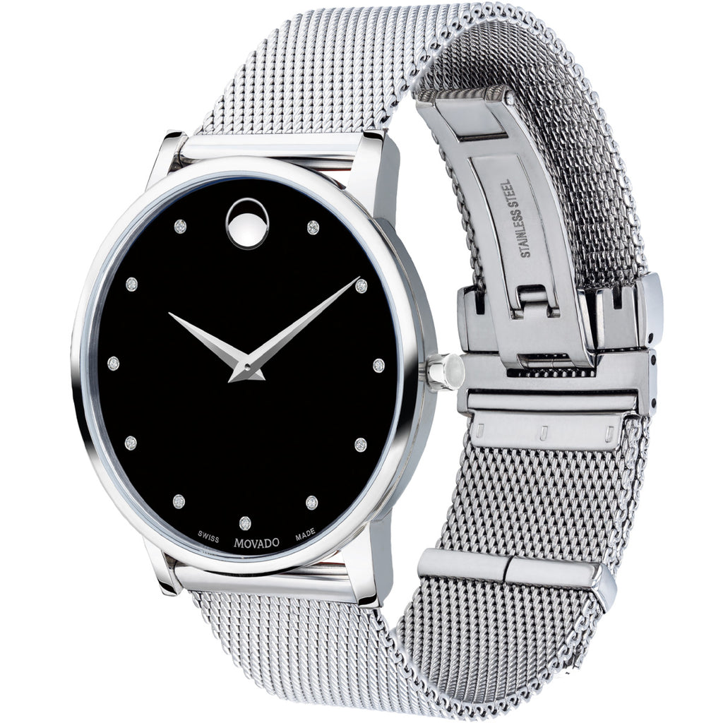 Movado - Museum Classic 40 mm Diamond Dial Stainless Case Mesh Bracelet - 0607511