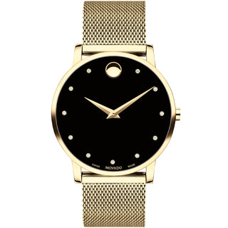 Movado - Museum Classic 40 mm Diamond Dial Yellow Gold PVD Mesh Bracelet - 0607512