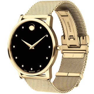 Movado - Museum Classic 40 mm Diamond Dial Yellow Gold PVD Mesh Bracelet - 0607512