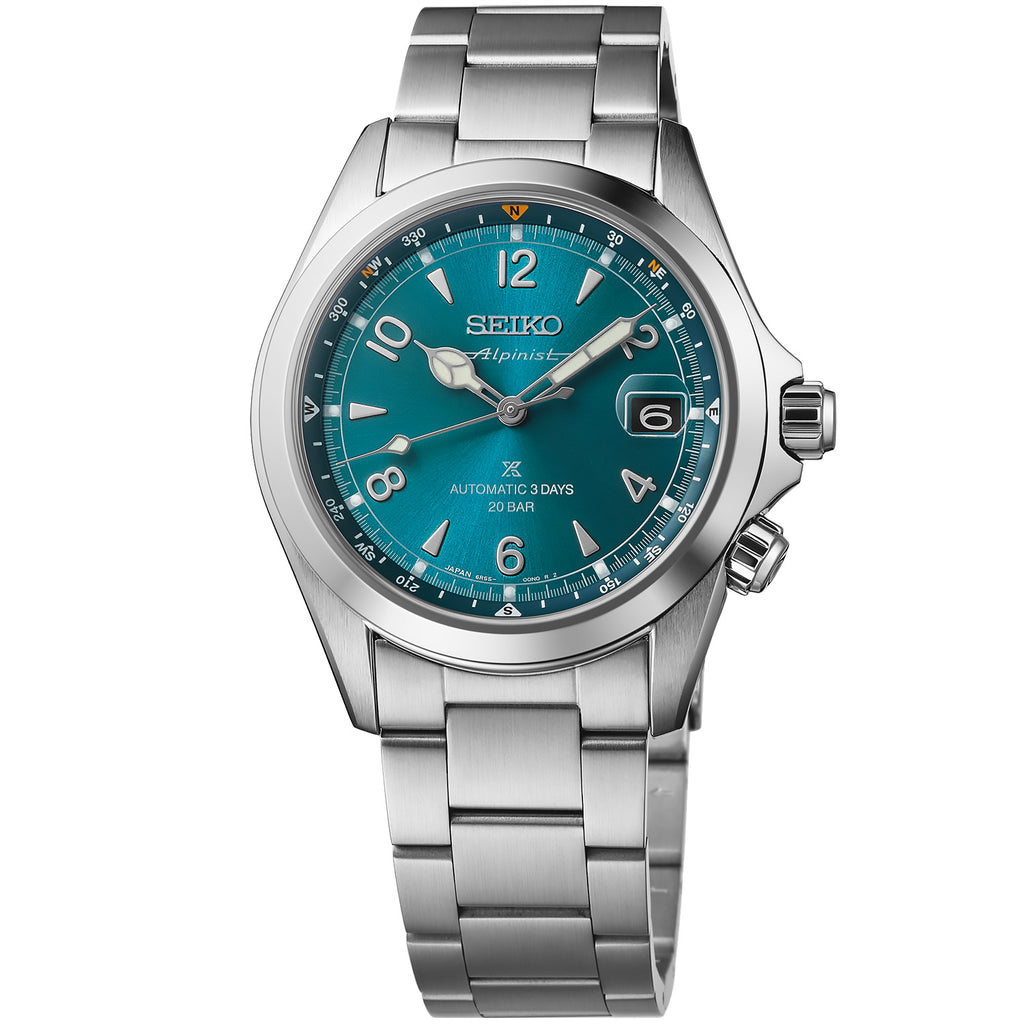 Seiko - Alpinist Turquoise Teal Compass Dial Steel Bracelet - SPB503