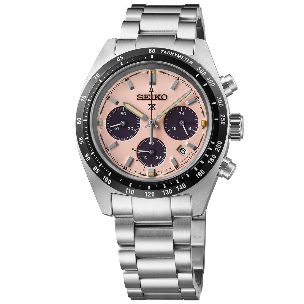Seiko - Speedtimer Solar Chronograph 39 mm Pink Dial Stainless Steel - SSC963