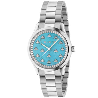 Gucci G-Timeless With Bee Motif 32 mm Turquoise Dial Stainless Bracelet - YA1265044