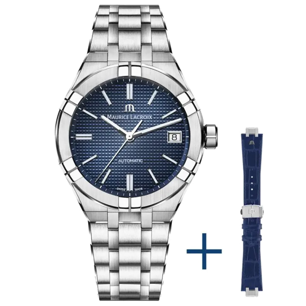 Maurice Lacroix - AIKON 39 mm Automatic Blue Dial SS & Leather Bands - AI6007-SS002-430-2