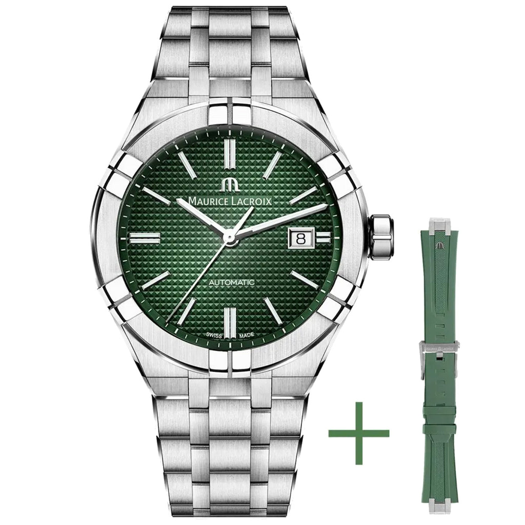 Maurice Lacroix - AIKON 42 mm Automatic Green Dial SS & Rubber Straps - AI6008-SS00F-630-D