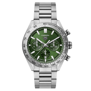 TAG Heuer - Carrera 44 mm Chronograph Green Dial Steel Bracelet - CBN2A10.BA0643