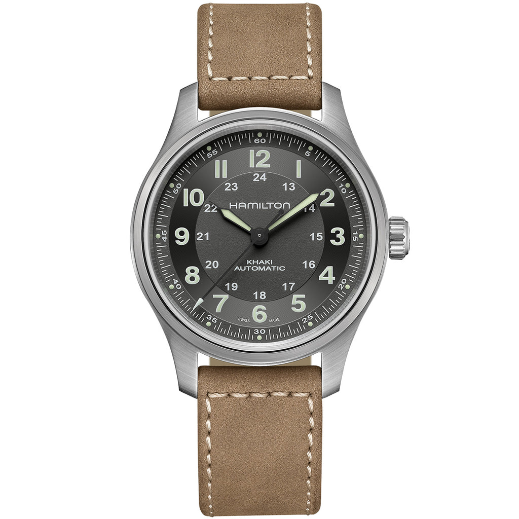 Hamilton - Khaki Field 42 mm Automatic Titanium Tan Band Black Military Dial - H70545550