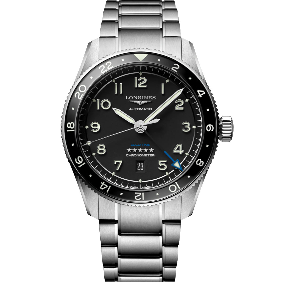 Longines Spirit Zulu Time GMT 42 mm Black Dial Stainless