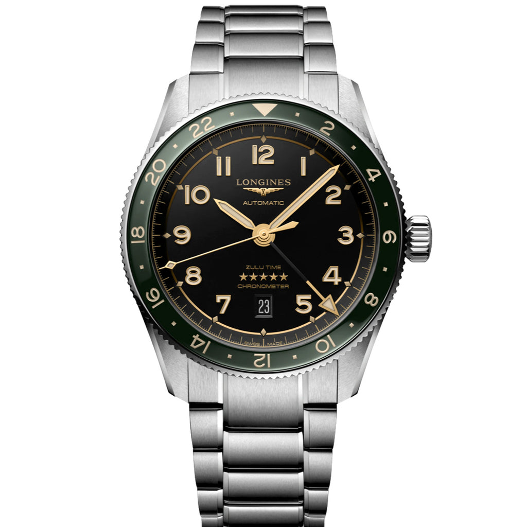 Longines - Spirit Zulu Time GMT 42 mm Green Bezel Anthracite Bracelet - L38124636