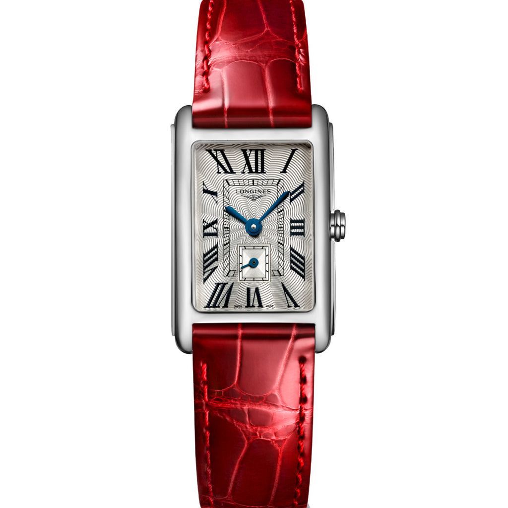 LONGINES - Dolcevita Womens Rectangular Guilloche Roman Dial Red Band - L52554715