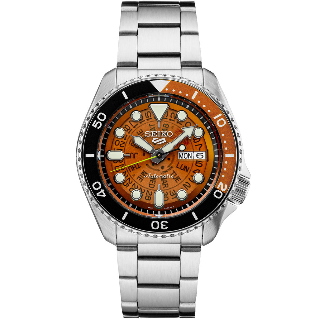 Seiko - 5 Sports Automatic Brown Translucent Dial Stainless Bracelet Day Date - SRPJ47