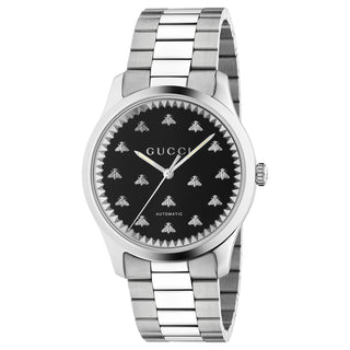 Gucci G-Timeless With Bee Motif 42 mm Automatic Black Onyx Dial Steel Bracelet - YA126283
