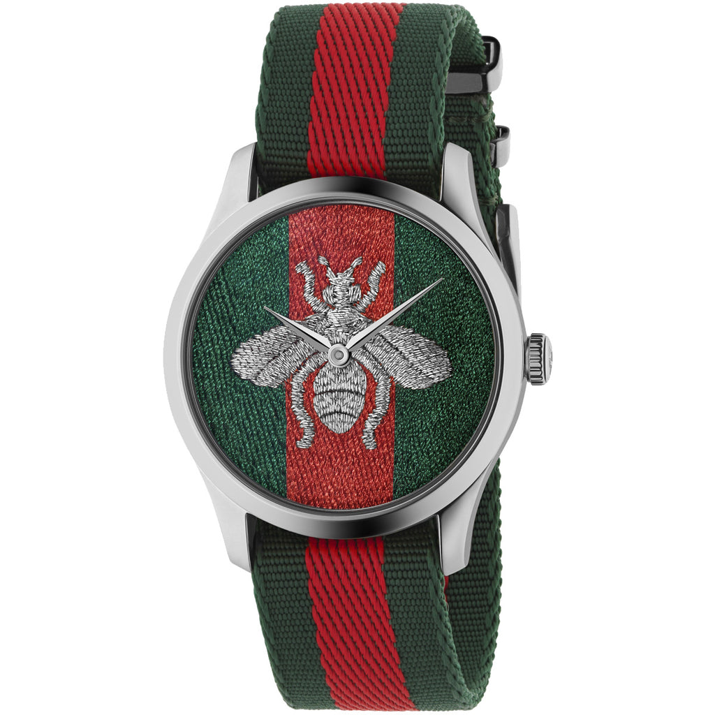 Gucci - G-Timeless 38 mm Large Bee Silver Embroidered Red Green Dial - YA1264148