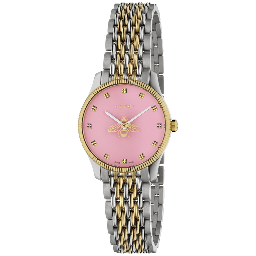 Gucci G-Timeless Slim 29 mm Pink Dial Bee Second Hand Two-Tone Case - YA1265030