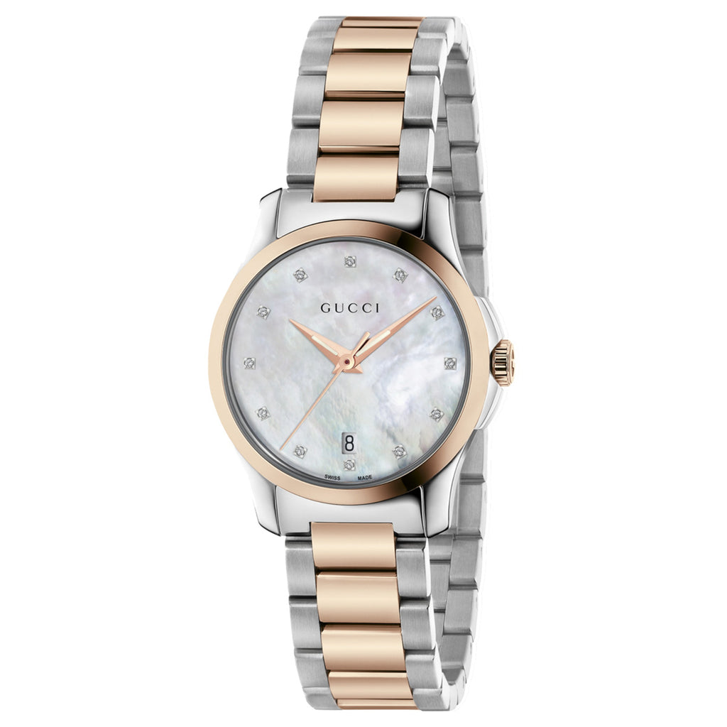 Gucci G-Timeless Iconic 27 mm Mother of Pearl Diamond Dial Steel & Pink Gold - YA126544