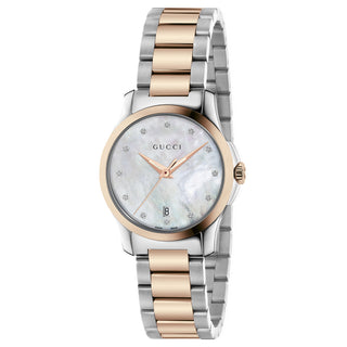 Gucci G-Timeless Iconic 27 mm Mother of Pearl Diamond Dial Steel & Pink Gold - YA126544
