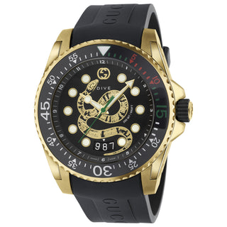 GUCCI Dive 45 mm M3 Black Snake Motif Dial Yellow Gold PVD Case - YA136219
