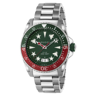 GUCCI Dive 45 mm M3 Green Red Bezel Multi-Color Dial Steel Bracelet - YA136222