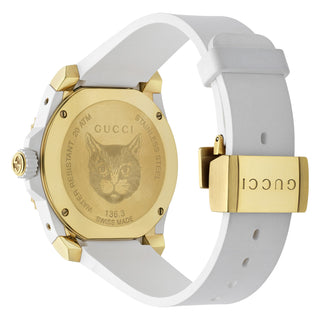 GUCCI Dive 40 mm M3 Feline Cat Dial Yellow Gold PVD White Rubber Band - YA136322