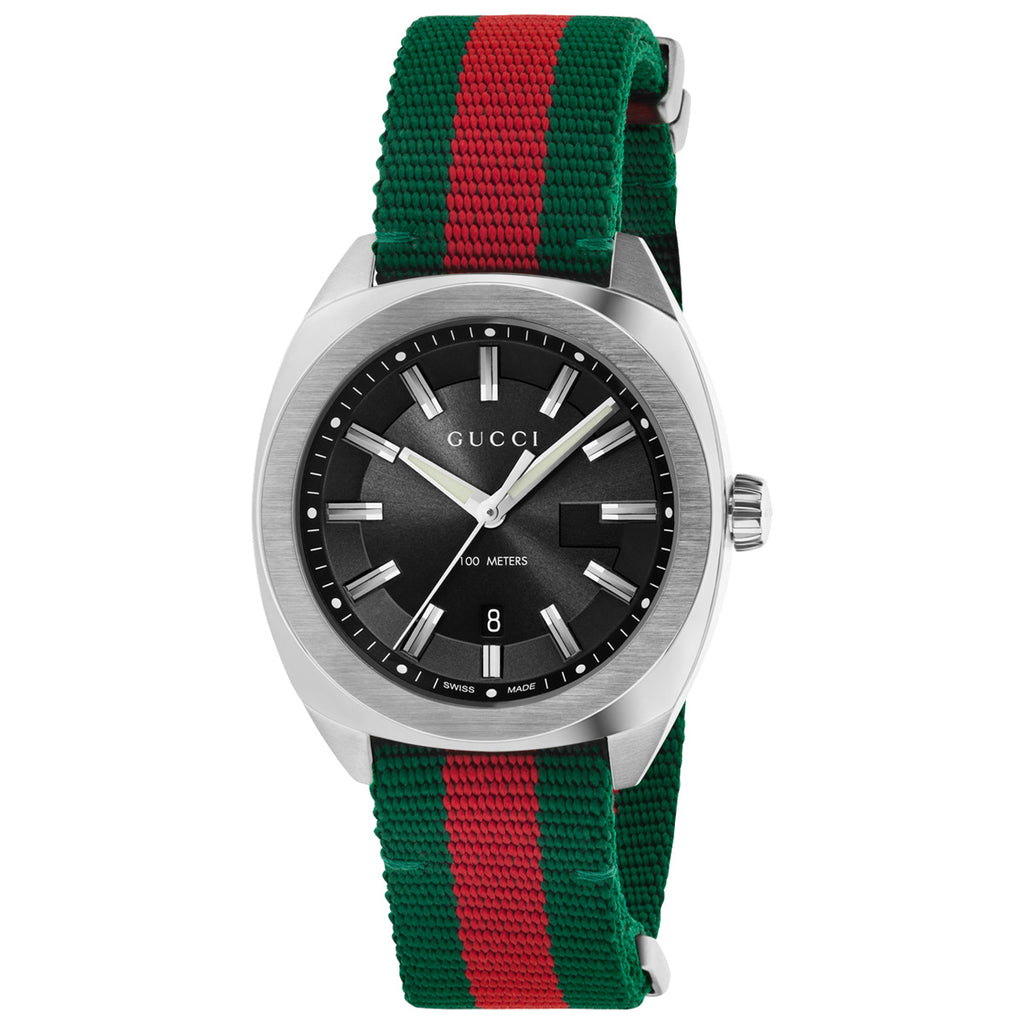 Gucci GG2570 41 mm Stainless Black Sun-Brushed Dial Red Green Strap M3 - YA142305